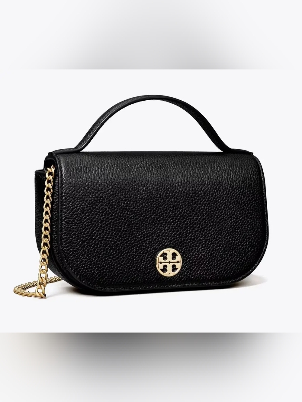Tory Burch Black Pebbled Leather Crossbody with Gold Chain